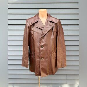 Vintage 70s Mens Cresco Brown Leather Disco Blazer Jacket Fight Club Coat~44~
